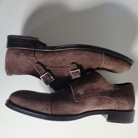 Crosby Square Allen Double Monk Strap Brown Suede Loafer Dress Shoes Size 8.5 - Picture 7 of 14